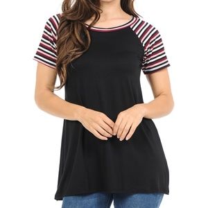 COPY - Solid Black/W Striped Shoulder Top